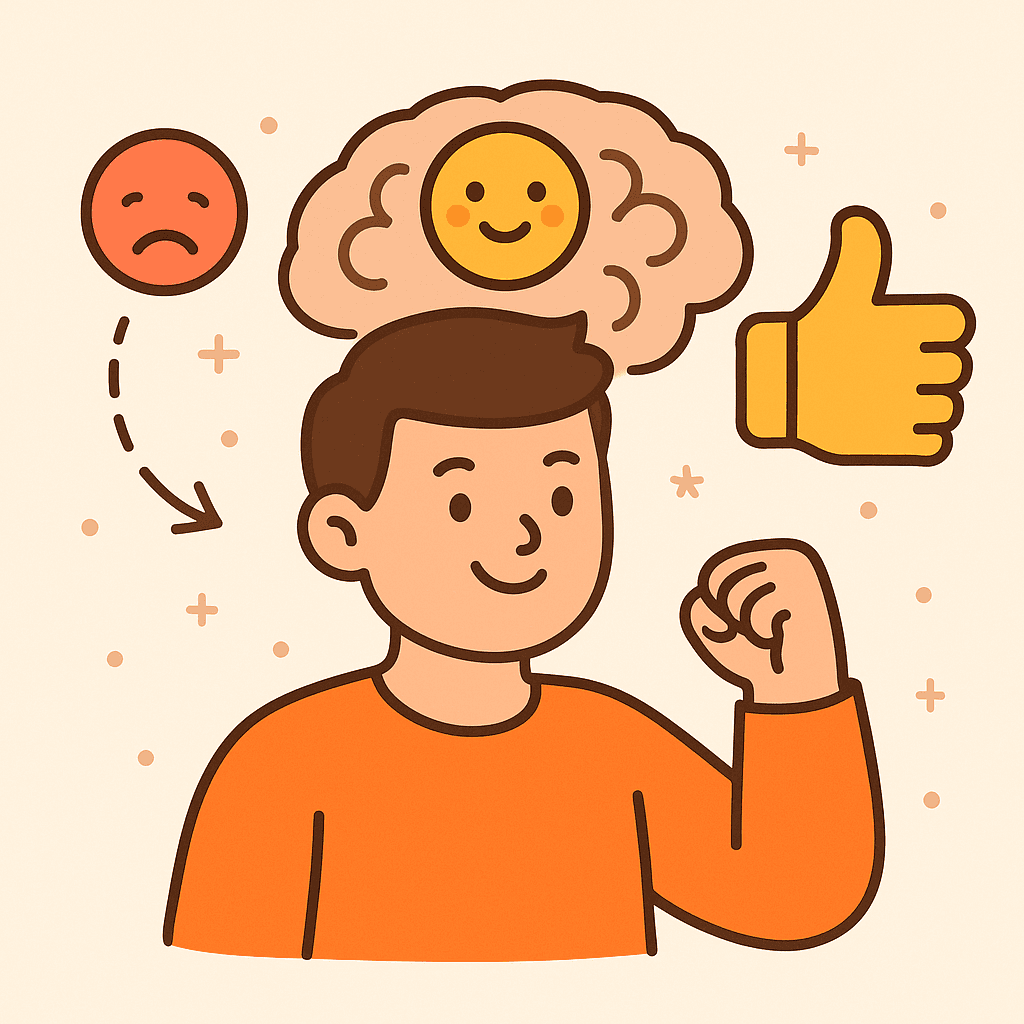 Negativity bias illustration - brain choosing between negative and positive thoughts